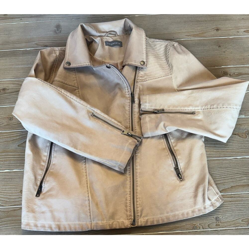 Bagatelle Women’s Moto Jacket Faux Leather Vegan Tan Brown Zip Extra Large XL